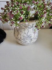  Übertopf Blumentopf Grau GeblümtKeramik glasiert Landhaus Clayre & Eef 18x17cm