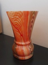 Vintage Glas Vase Orange Braun Musterung