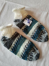 Damen Sneaker- Kuschelsocken Gr. 35 Wolle 6-fach petrol grau handgestrickt neu