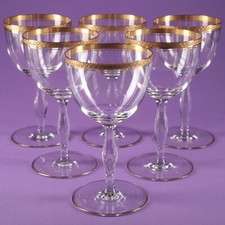 6 edle Weingläser Kelchgläser 14,5 cm Goldrand Bordüre ~ Jugendstil - Art Dèco