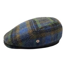 Schiebermütze FLATCAP John Hanly Tweed blau/grün kariert Lambswool warm