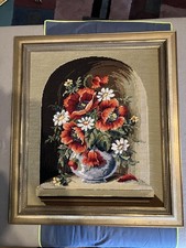 Dekoratives Gobelin Stickbild mit Rahmen groß ca 60x70 Blumenstrauss Vase