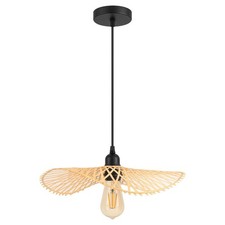 Boho Hängelampe Bambus Geflochten – Pendelleuchte E27 – natürliche Wohnzimmer