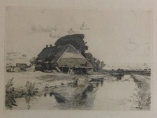 Alexander Eckener 1870-1944 Radierung Bauernhaus Altendeich 1909 Nordfriesland