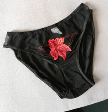 neu Nina von C. schwarzer Slip Stickerei rote Lilie Netzeinsatz Viskose