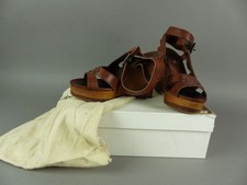 Chloe Damen Pumps Gr. 38 Braun Leder Holz Keilabsatz Sandalette Slingback (W)