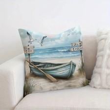 Kissenbezug Kissenhülle Dekokissen Maritim Urlaub Boot Meer Möwe 45x45cm Neu
