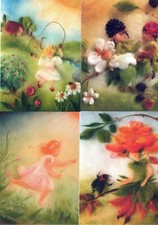 Postkarte,Karte nach Wollbildern, Kinder,Zwerge,Wurzelkinder,Blumen,Jahreszeit