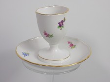 Meissen Eierbecher Goldrand Porzellan Bunte Streublumen Unterteller 1.Wahl