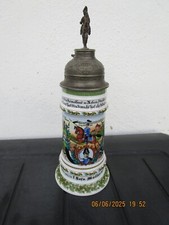 0,5 L Porzellan Reservistenkrug mit Zinndeckel u. Bodenbild  siehe Fotos
