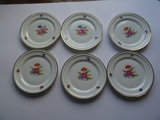 Rosenthal Brotteller Form Winifred Weiß mit Goldrand Blumendekor  6 er Set