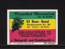 403128/ Zündholzetikett - Winzerhof Maximilian - 5300 Bonn-Beuel