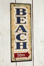 Metallschild Beach Strand 50m Dekoschild Nostalgie Antikstil Wanddeko