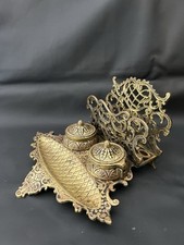 Alte Schreibtischgarnitur selten Jugendstil Messing Briefständer zierlich