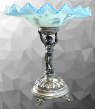 Antiker WMF Jugendstil figürlicher Silber Teller Cherub Schale emailliertes blaues Glas
