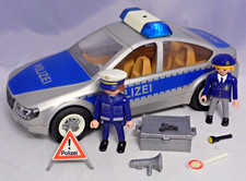 PLAYMOBIL aus 5179 Polizeiauto mit Blaulicht 2 Polizisten Schild Kiste Pistole