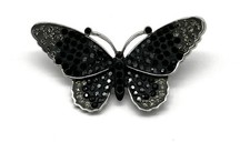 Modeschmuck Brosche, Schmetterling, simulierte Diamanten, 53 mm lang, Antik