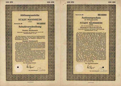 Mannheim stadtanleihe 1927 - mannheim,