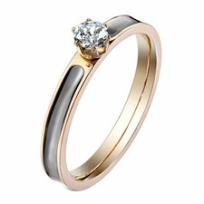 Damen Ring Verlobungsring Liebesring mit Kristall Rosegold IP Emaille Schwarz