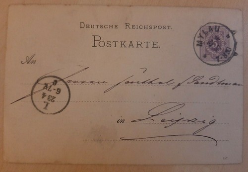 Postkarte mylau 1887 - postkarte,