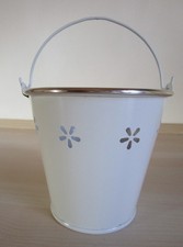 Metall Übertopf Blumentopf - weiß - mit Henkel - Durchmesser oben 10,5 cm