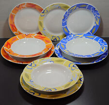 9-teiliges Teller-Set von DOMESTIC by MÄSER “PALM BEACH“ in Orange, Blau & Gelb