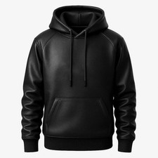 Herren Schwarz Premium Leder Hoodie Handgefertigte Echt Lammleder Lederjacke