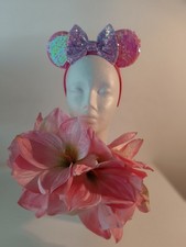 (2 Stück) Pink + Mintgrün  Minnie Mouse Maus  Ohren Haarreif Paietten / Glitzer 