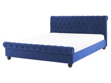 Polsterbett Doppelbett 160x200 Blau Samtstoff Kopfteil Fußteil Lattenrost