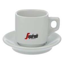 Segafredo Kaffee Glas 0,24l Tasse inkl. Unterteller Weiß Porzelan