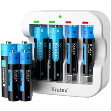 Kratax 1,5V AA AAA Wiederaufladbar Li-Ion Batterien Lithium Akku Ladegerät LOT