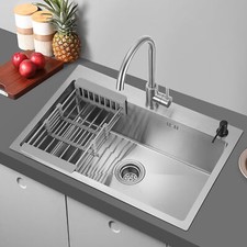 Edelstahl Einbauspüle Küchenspüle Waschbecken Spülbecken+Seifenspender 68x45cm