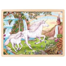 Goki Einlegepuzzle Einhorn Holzpuzzle mit Rahmen 48 Teile 57366