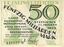 Stettin Kreis Randow 50 Milliarden Mark 1923 gebraucht