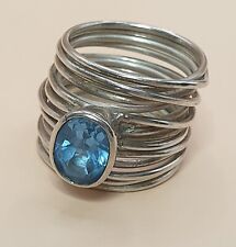 Natürlicher Blautopas Echt-Silber Designer Ring Größe 49 (15,6 mm Ø)