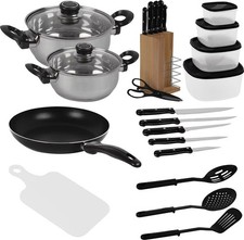 Kochgeschirr-Set 18-teiliges Töpfen Pfanne Messerblock Küchenzubehör