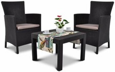 Keter Gartenmöbel Set 2 Stühle + Tisch mit Kissen braun Terrasse Balkon UK