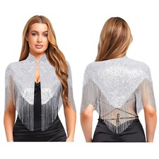 Damen Pailletten Strickjacke Kurz Cropped Offene Vorne Cardigan Bolero Oberteile