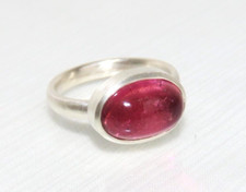 pink Turmalin Ring aus Silber, W 57.5 rosa Stein, Cabochon, Einzelstück