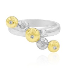 Schicker 0,05ct Diamant 925 Silber Ring, vergoldete Akzente- Echtschmuck