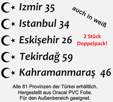 2x Türkei Stadt Aufkleber weiß schwarz Auto Sticker Izmir Erzurum Trabzon Bursa