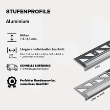 Stufenprofil Treppenprofil Fliesen Alu natur Florentiner H 7-13,5 mm L2,5m/250cm
