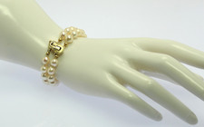 ♦♦ Zweireihiges Perlenarmband mit Verschluss in 14 kt 14k 585 Gelb Gold Armband