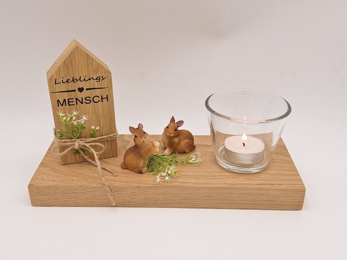 Eichentablett mit hasen glas - eichentablett,