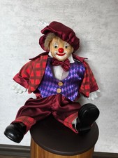 Porzellan Clownpuppe 50 cm – Rot Burgunder Kostüm Sammlerstück Vintage