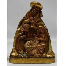 Alte Heiligenfigur Maria mit Jesuskind / Anbetung stuck Relief Figur Höhe 43cm
