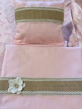 Puppenbettwäsche Puppenkissen f. Puppenwagen Puppenbett Lauflernwagen rosa.Borte