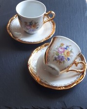 Espressotassen | Moccatassen im Blumen-Golddekor für 2 Personen