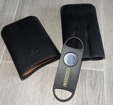 ASHTON Leder 3 Tube Travel Zigarrenetui Humidor Schutzhülle Cutter Black CIGARWO