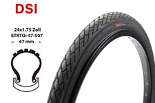 24 Zoll DSI Fahrrad Reifen 24x1.75 Jugend City Bike 47-507 schwarz tire